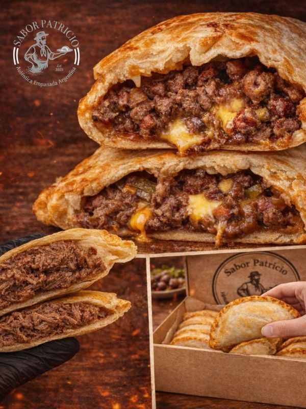 Empanadas de carne cortadas mostrando el relleno con queso